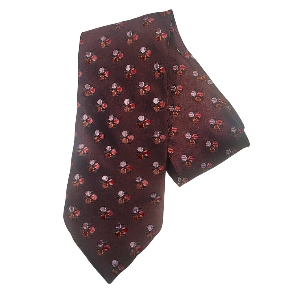 Ike Behar Maroon Geometric Circles Dots 100% Imported Silk Tie